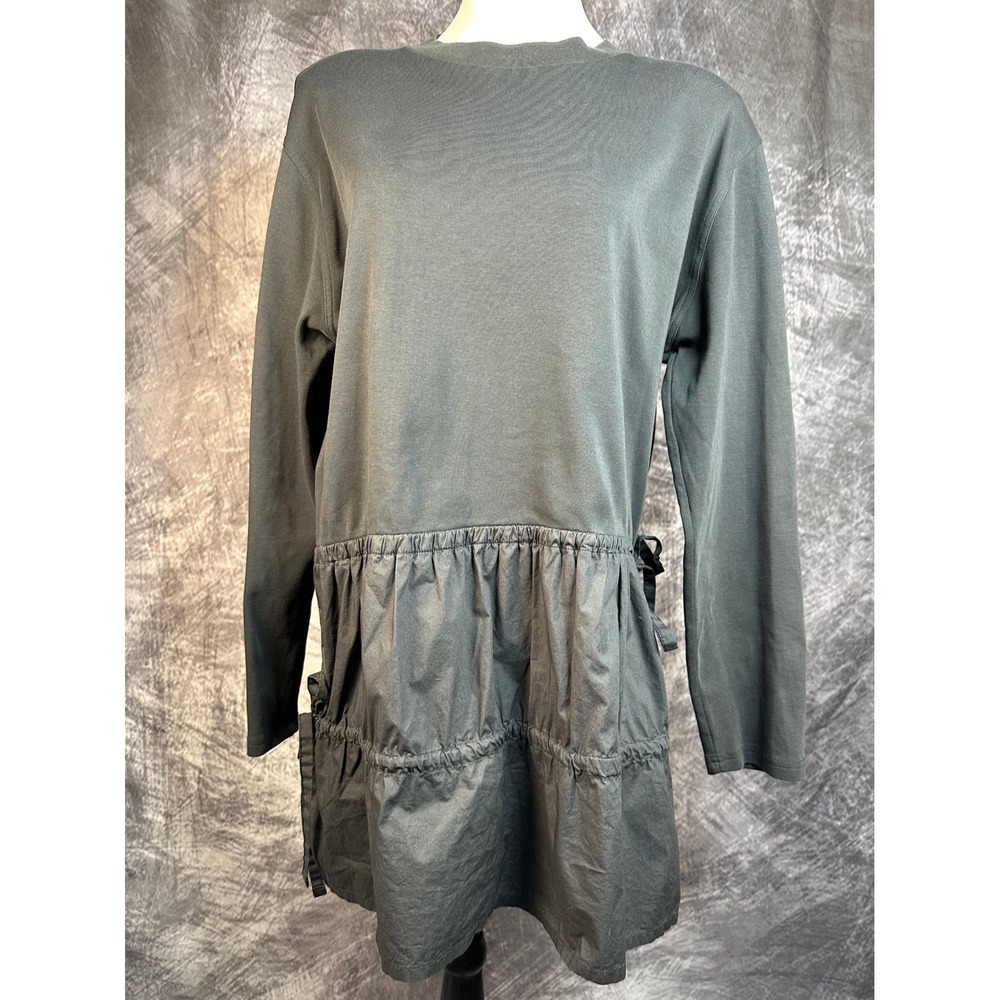 COS Tunic Dress Women Medium Gray Mixed Media Tiered Long Sleeve Cotton